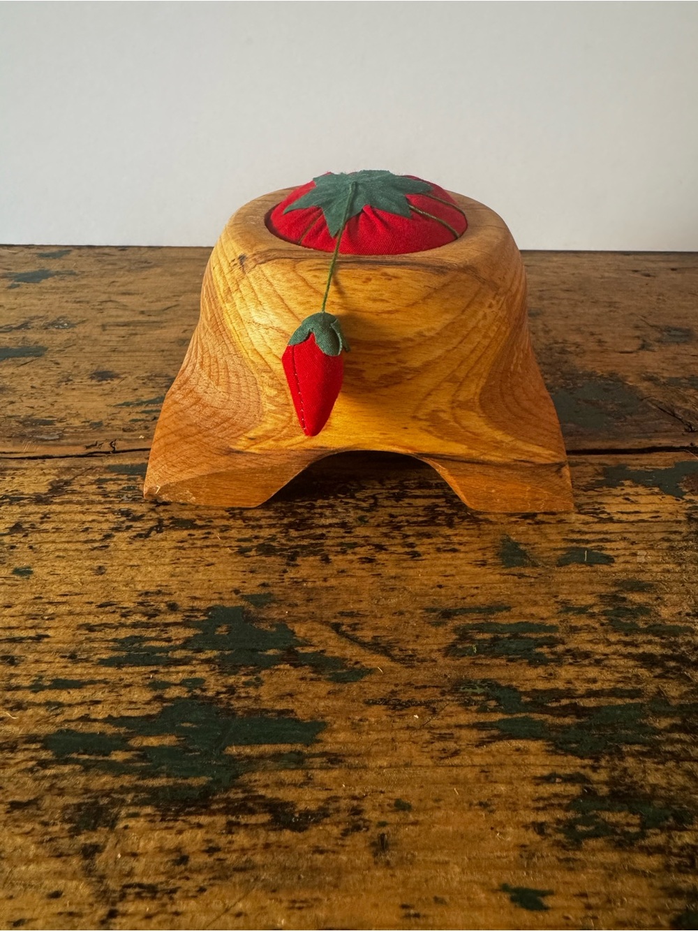 Red Tomato Pin Cushion with Strawberry Tail